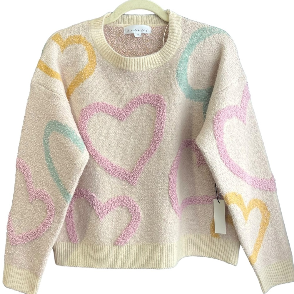 NWT Women’s Pastel Heart Chunky Sweater Pullover Size Varies